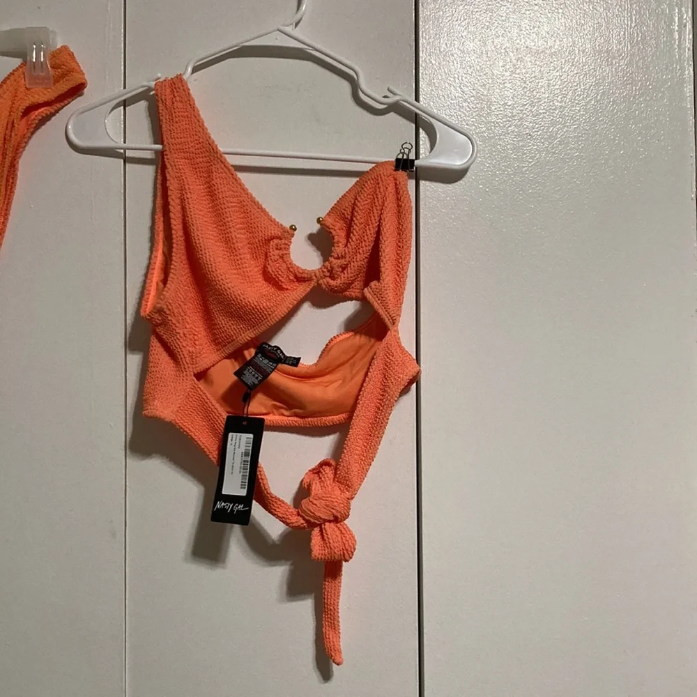 NASTY GAL Crinkle Sexy Cut Ring One Shoulder Bikini Orange Women Size 12